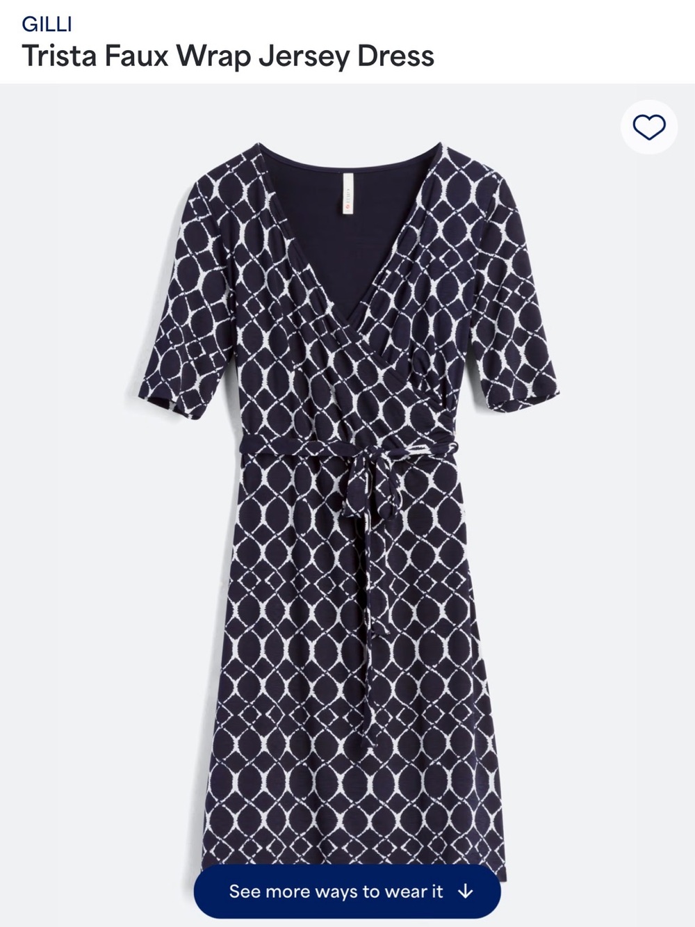 Gilli Trista Faux Wrap Dress Knit Navy White Elbow Length Sleeve Office 1X EXC
